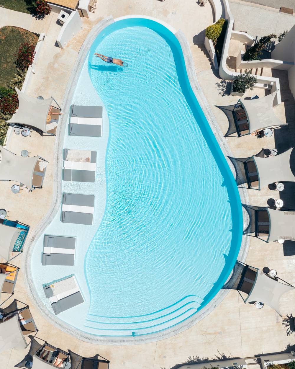 Drone photo of a hotel pool in Lefkada
