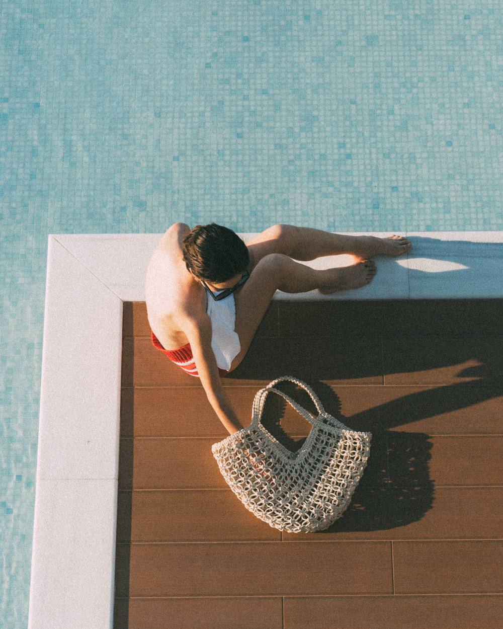 Woven bag from above, product photography in Lefkada