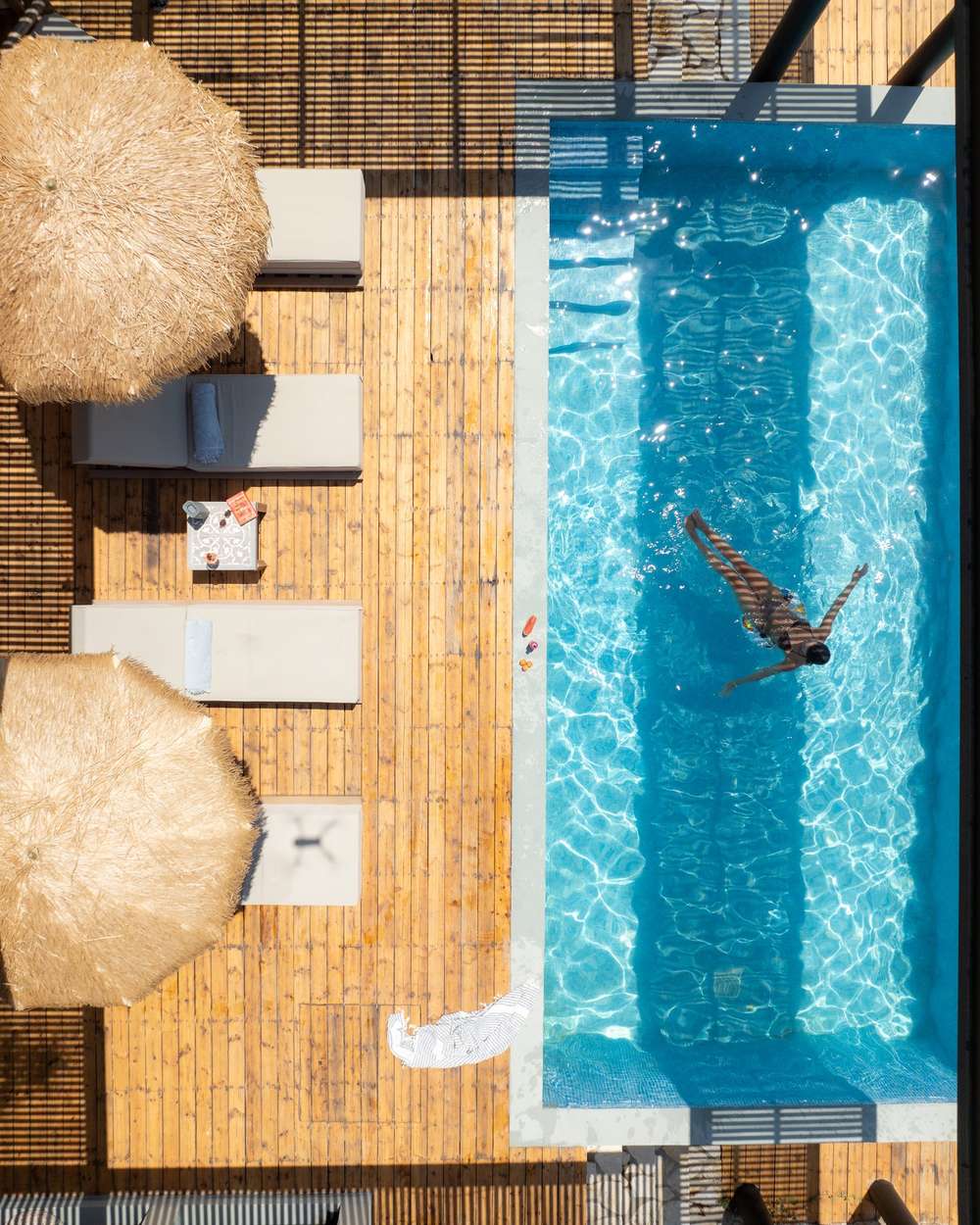 Drone photo of a villa pool in Lefkada